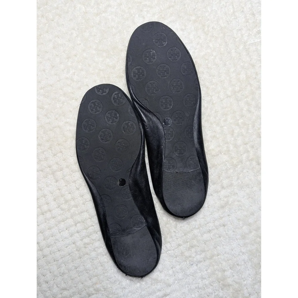 Tory Burch Minnie Travel Ballet Flats Black Nappa Leather Gold Logo Quiet Luxury